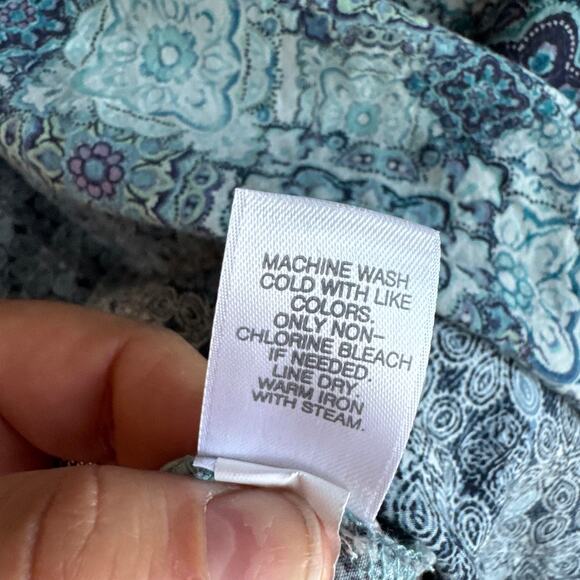 J.Jill Medallion Mixed Print Popover Blouse Top Blue V-Neck Long Sleeve Sz L - Picture 5 of 6